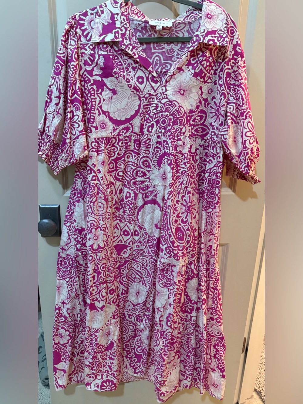 Umgee Pink and White Floral Paisley Midi Dress